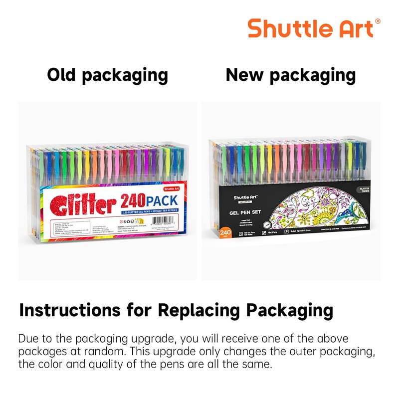 Shuttle Art 240 Pack Glitter Gel Pens, 120 Colors Glitter