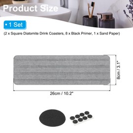 PATIKIL Square Water Absorbent Diatomite Coasters, 10.2 x 3.1, 2 Pieces, Quick-Drying Sink Organiser with Grooves for Plants, Cosmetics, Soap, Toiletries, Dark Grey