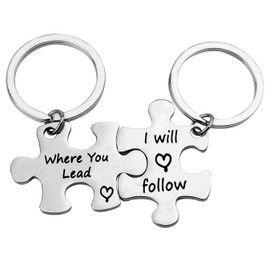 Mother Gift Mother Daughter Keychain Gifts Where You Lead I Will Follow Mother Daughter Puzzle Keychain Set Friendship Jewelry Gifts Birthday Christmas Mother's Day Gifts for Mom Daughter Friends