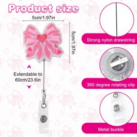Pink Bow Badge Reel, Retractable Cute ID Badge Holder for Nurses Nursing Student Teacher Accessories for RN LPN CNA MA Medical Workers & Healthcare Professionals