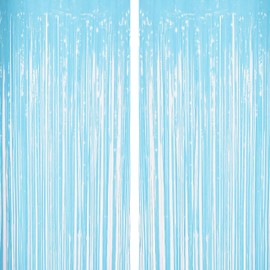 Blue Tinsel Foil Fringe Curtains Decorations - Under the Sea Pool 1st Birthday Party Baby Shower Photo Backdrops Props Decorations,2pc