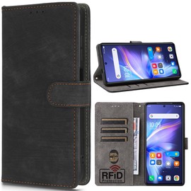 RFID Blocking Wallet Case for TCL 505/T509K/T5094, Card Holder, Wallet Magnetic Cover for TCL 505/T509K/T5094-Black