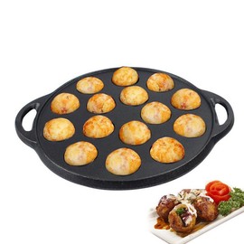 VONOTO Takoyaki Grill Pan, Cast Iron Takoyaki Maker Skillet, 9 inch 15 Holes (9 inch)