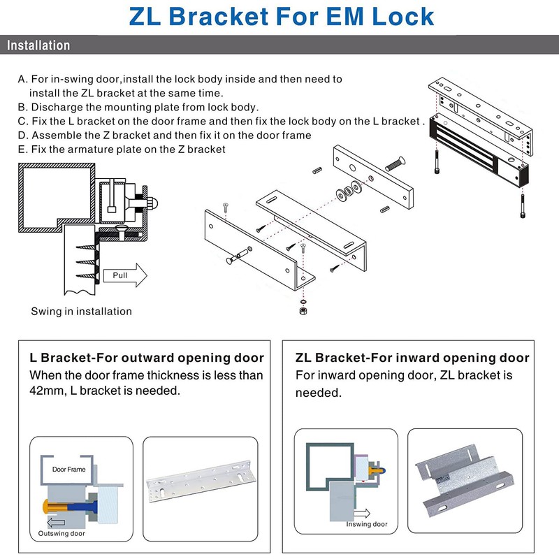 Electromagnetic Lock with Z and L Bracket 280KG 600LBS Holding