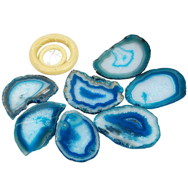 KYEYGWO Blue Agate Discs Geode Wind Chime Sun Catcher Crystal