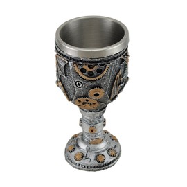 Silvered Steampunk Dragon and Gears Goblet w/Stainless Steel Liner