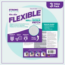 StrongPatch 6 in. x 6 in. Flexible Self-Adhesive Wall Repair Patch (3-Pack) – Versatile, Cut-to-Fit, Easy Application for Holes, Cracks, and Corners