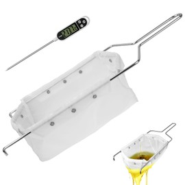Fryer Filter Bag & Frame Set, Reusable Oil Strainer for 70 lb Cooking Oil, Fine Mesh to Capture Crumbs, Durable for Home & Commercial Use, with 1 Professional Food Thermometer