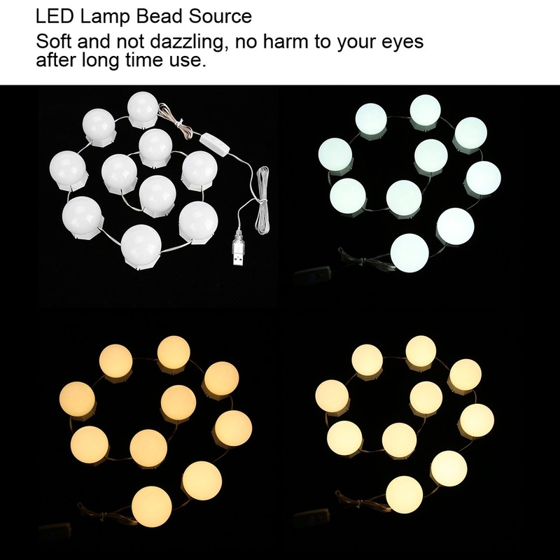 10 Bulbs Vanity LED Makeup Mirror Lights Dimmable Bulb Adjustable