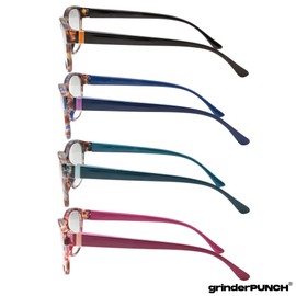 grinderPUNCH Lightweight Reading Glasses for Women Stylish Readers with Adjustable Hinge Cateye Reading glasses for Women (4 Pack - Black, Pink, Navy Blue, Teal, 1.5, x)