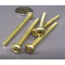 Brass Pan Head Phillips Machine Screws, FT, 10-24 Thread Size x 2.00" Length, 20 Pcs
