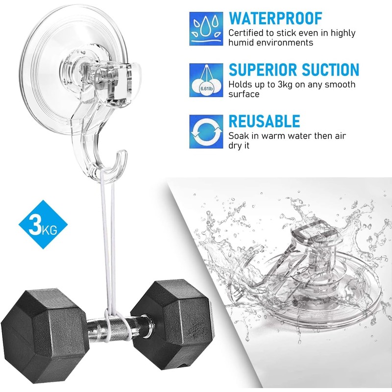 Quntis Suction Cup Hooks 4 Pack, Multi-Purpose Clear Shower Suction