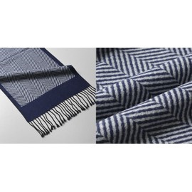 Le Olme MI-M02 Scarf, 100% Silk, Brushed Men's, Business, Casual, Brand, Stole, Christmas Gift, Autumn, Winter, C: Navy Herringbone CTSM-33