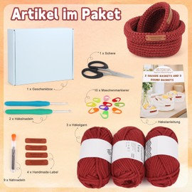 Coopay Crochet Set for Beginners, 2 Size Square Baskets Crochet Set with Crochet Pattern, DIY Crochet Set for Baskets with Crochet Hook, Crochet Wool, Crochet Set for Crochet Learning, Beginners