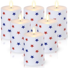 Tuanse 6 Pcs Patriotic Flameless Candles Battery Operated 4th of July Red and Blue Pentagram Pillar Candles 2.75" x 3.93" American Flag LED Lights Decor for Home Outdoor