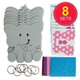 Baker Ross FX453 Elephant Keychain Heart Bag Charm 8 Pack Foam Craft Kit for Kids Valentine's Day