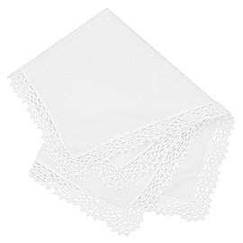 Milesky White Wedding Handkerchief Pure Cotton, Soft Ladies Hanky with Crochet Lace CH01