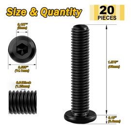 Mywish M8 x 40mm 20Pcs Flat Head Hex Socket Cap Screws Bolts, 304 Stainless Steel Furniture Bolts Full Thread, Black Oxide & Hex Spanner