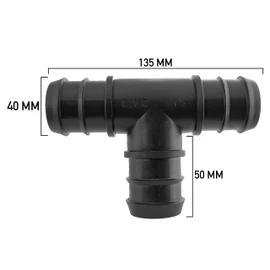 tee connectors/Adaptor Fittings for Corrugated Flexible Pond Pump/Filter Waterfall or Fountain Pipe with 3 x Double Wire Hose Clips (40mm tee+Clips)