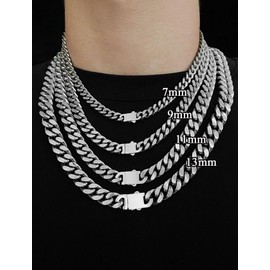 Inscca Chunky Chain Necklace Men Silver 13mm 20" Choker for Boys 316L Surgical Steel Mens Chain Necklace Neck Link Curb Chains Solid Clasp Hip Hop for Son