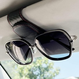 Norhogo Glasses Holder for Car Sun Visor, Car Visor Glasses Holder, Magnetic Leather Glasses Holder Clip, for Car Visor, Small Leather Glasses Holder for Ticket Cards Glasses (Carbon)