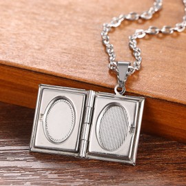 Cupimatch Photo Pendant Locket for Opening: Square Chain Pictures Photo Pendant Rectangular Chain Women's Amulet Necklace with 45 cm Chain, Stainless Steel