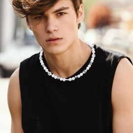 Necklace for Men Cross Necklace Pearl Necklace for Men Trendy Wolf Head Dog Tag Necklace Mens Necklace Jewelry Gifts for Son Dad Boyfriend Husband Brother