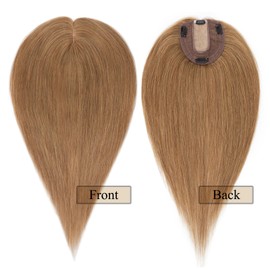 MY-LADY Human Hair Toppers for Women Real Remy Hair 130% Density 10 * 12CM Silk Base No Bangs Clip in Hair Pieces Straight Hairpiece for Thinning Hair 14 Inch #06 Light Brown