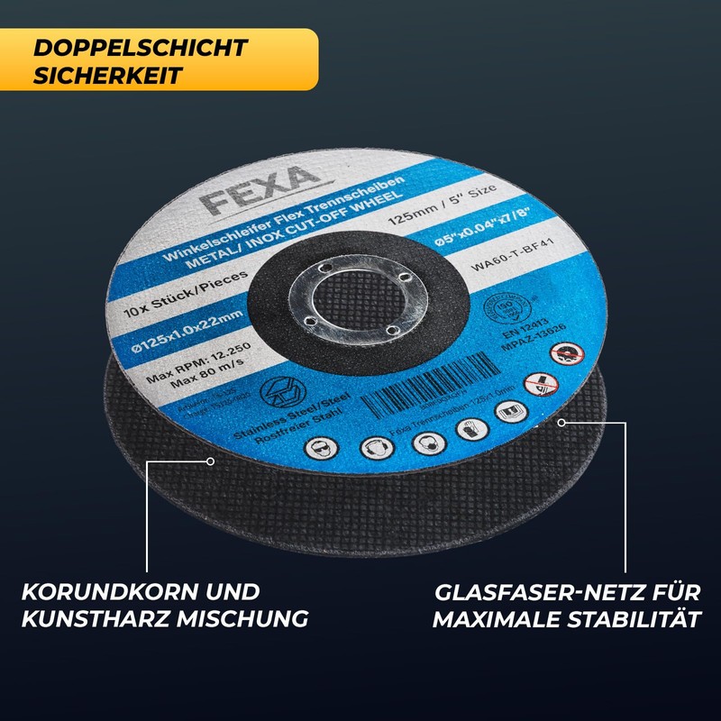 Fexa Cutting Disc 125 for Metal, Sanding Discs for Steel,