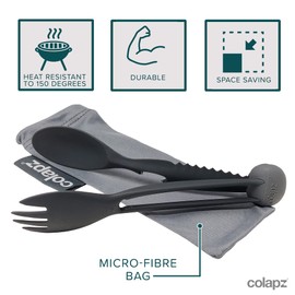 Colapz Grey 7-in-1 Travel Cutlery Set - Camping Cutlery Set - Cutlery for Lunch Box Set - Portable Cutlery Set and Case - Fishing Cooking Set - Camping Accessories