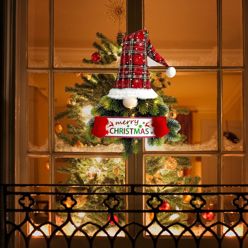 BFYDOAA 13x27in Christmas Gnome Wreath Artificial Pine Spruce Wreath with