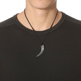 COAI Wolf Carved Golden Obsidian Wolf Fangs, Lucky Amulet Pendant/Necklace, Adjustable Length, Men's, silver obsidian, silver obsidian