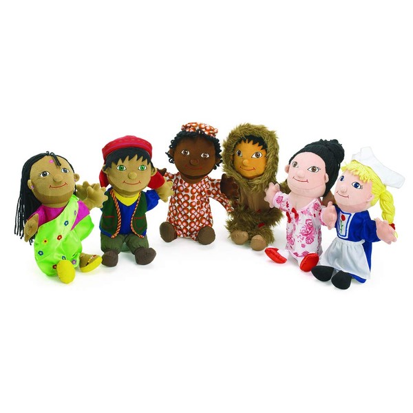 Excellerations Multicultural Around The World Boy and Girl Puppets, 14”H (6 Hand Puppets), Model Number: WORLDPUP