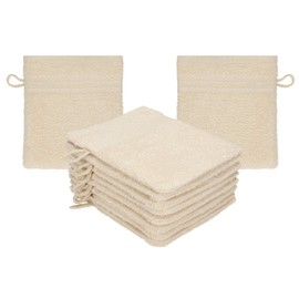 Betz PREMIUM Waschandschuhe 10-teilig - Frottee Waschlappen Gesicht reinigen - aus 100% Baumwolle - Babywaschhandschuh - Sand