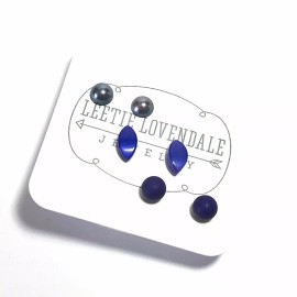 Leetie Lovendale Blue Ombre' Vintage Lucite Tiny Studs Set | 3 Pair of Tonal Earrings