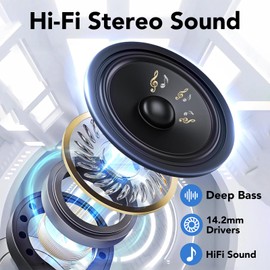 Open Ear Earbuds, Wireless Bluetooth 5.4 Ear Buds with Big Earhooks, 80H HD Stereo Sound Open Ear Headphones, Touch Control Earphones, IP7 Waterproof Earbuds for Workouts Running (Black)