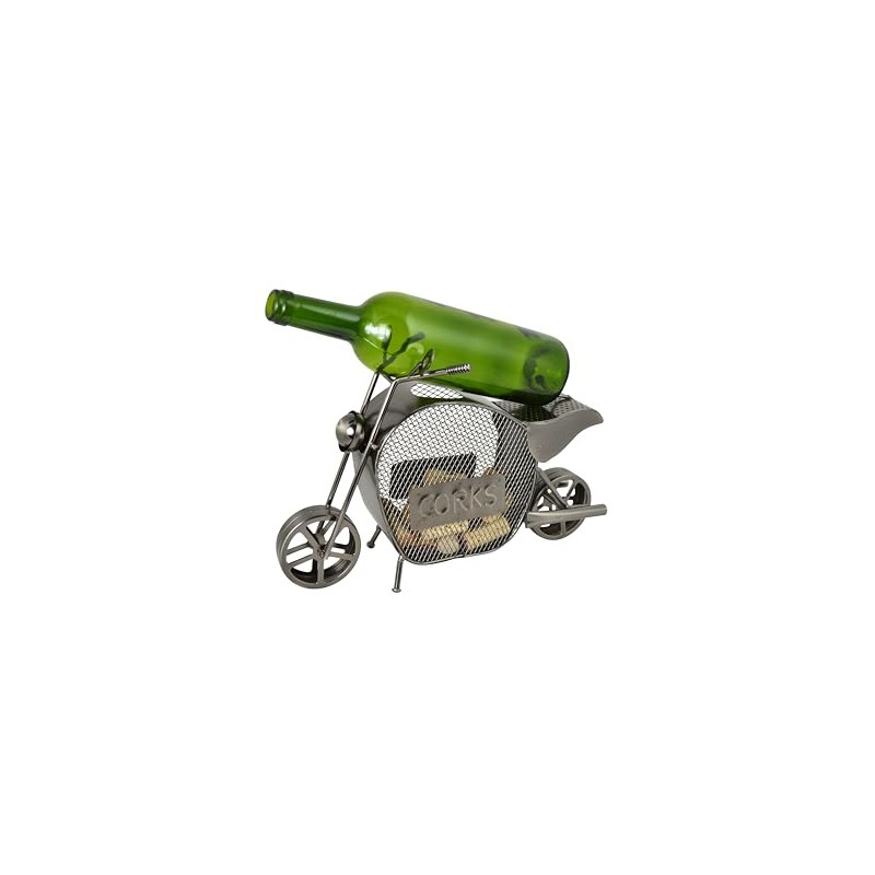 Silver Metal Motorcycle Wine Bottle and Cork Holder