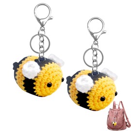 ZesNxj Pack of 2 Key Chains Bee Crochet Look, Soft Key Ring Plush in Animal Shape, Cute Bumble Bee Cuddly Toy as Key Ring Animal for Bags, Backpacks or as a Gift Idea, gold, Unit size