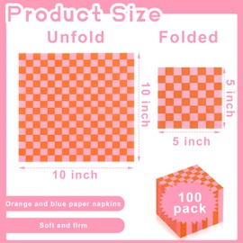 150 Pcs Orange Gingham Paper Napkins 5 * 5 Inch Pink Luncheon Napkins Checkered Napkins Disposable Guest Napkins Cocktail Luncheon Paper Plates For Tequila Sunrise Bachelorette Party Bridal Shower