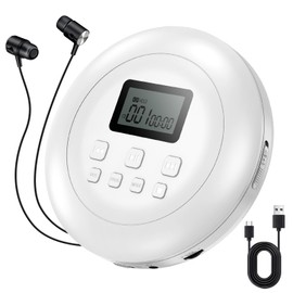 Gueray Portable CD Player Personal CD Players with Headphones LCD Display Anti-Skip Protection HiFi Classic CD Music Player Memory CD Player for Car Home(White)