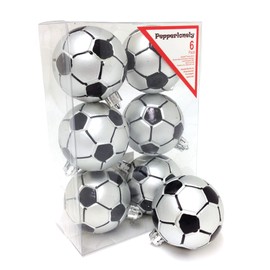 PEPPERLONELY Soccer Shatterproof Sports Ball Ornaments/Decorations, Set of 6PC, 65mm (2-1/2 Inch)