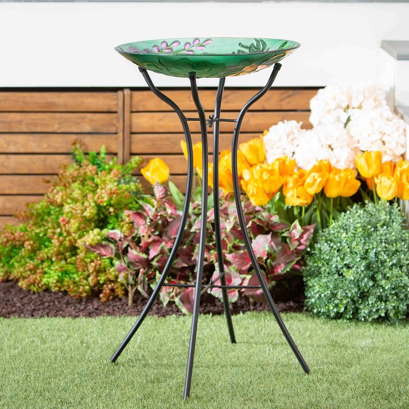 Evergreen Garden Metal Hourglass Shape Bird Bath Stand for Outdoors