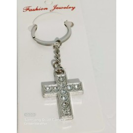 Unbranded Rhinestone Bling Cross Key Chain Purse Fob Charm Silver Metal 1 KEY Ring Only