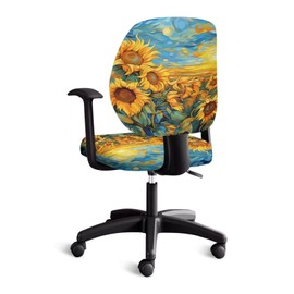 ELEDIZI Office Chair Cover Van Gogh Sunflower Desk Chair Cover 2 Piece Computer Chair Covers Stretchable Without Arms Breathable Rolling Chair Cover Slipcover Universal Chair Covers Polyester