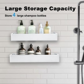 Shuntong Premium Shower Caddy, 2 Pack White, Rustproof Stainless Steel Shower Organizer and Storage, No Drill Shower Shelves, 25 Pound Weight Capacity