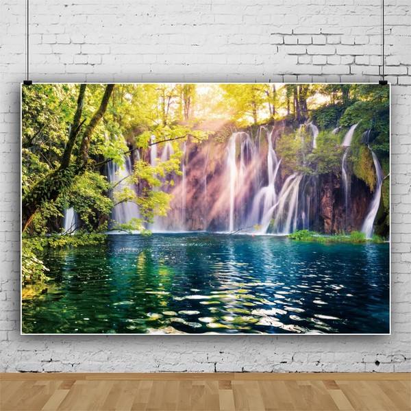 Bovlleetd Waterfall Backdrops for Photography Spring Landscape Green Tree Nature