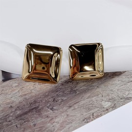 arete minimalistas cuadrados geométricos grandes para mujer, de acero inoxidable chapados en oro de 14 quilates, rectangular, modernos, geométricos, ligeros, colgantes de gota hipoalergénicos, joyería