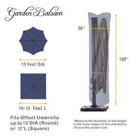 Garden Balsam Patio Umbrella Cover for 9ft to 13ft Offset Umbrella, Water Resistant, Curved Cantilever and Straight Pole Parasol Outdoor Umbrellas Cover with Zipper and Rod Dark Blue