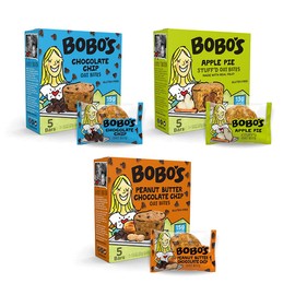 Bobo's Oat Bites Stuff’d Variety Pack, (Chocolate Chip, Peanut Butter Chocolate Chip and Apple Pie) Pack of 15 (1.3 oz Bites) 5 of each, Gluten Free Whole Grain Rolled Oats