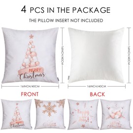ORANIFUL Christmas Cushion Covers 40cm x 40cm Set of 4 Pink Velvet Holiday Pillow Case for Sofa Couch Bedroom Xmas Decorations Throw Pillowcase 16 x 16 Inches (4pack-10)